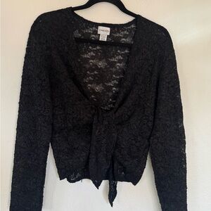 Chico’s Black Lace Tie Front Crop Cardigan Shrug Bolero Size 1 (US 8-10)